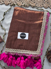 Copper Pink Designer  Handloom Raga Tissue Saree